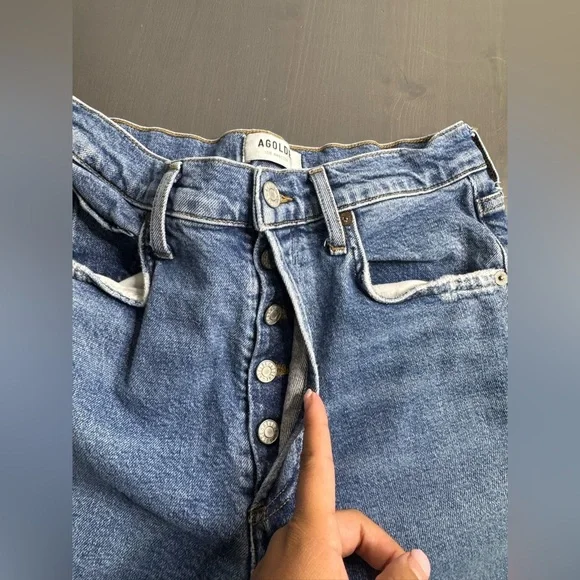 Agolde Riley High Rise Straight Crop Blue Jeans - Picture 5 of 11